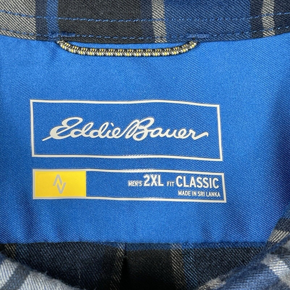 Eddie Bauer Shirt Mens XXL Classic Blue Plaid Country‎ Hike Camp Cabin Outdoors - Picture 3 of 12